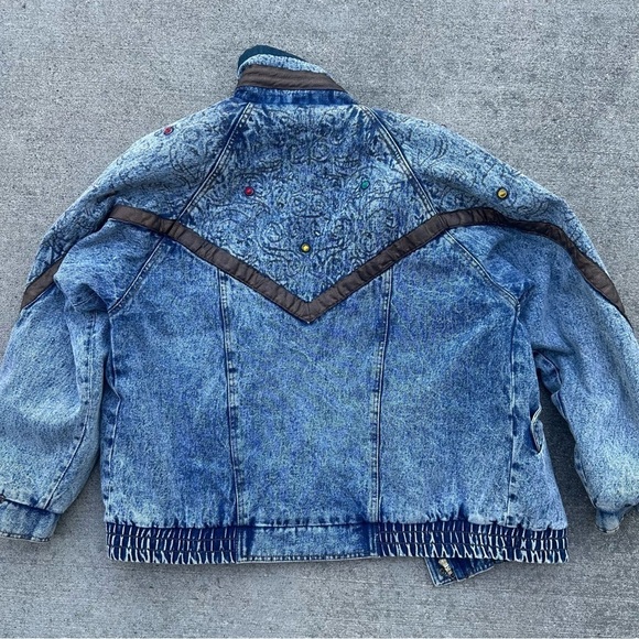 Vintage Current Seen men’s medium women’s large denim jacket bejewelled puffy - Picture 5 of 9